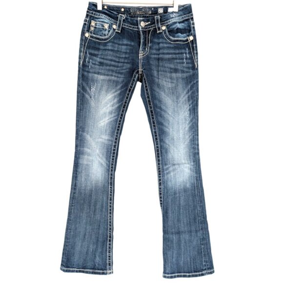 VTG Y2K Miss Me Sequin Vine Pocket Low Rise‎ Boot Cut Distressed Bling Jeans 27 - Picture 4 of 15